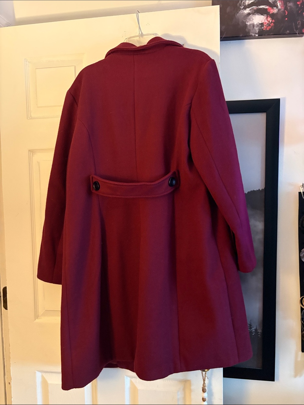Women's Double-Breasted Pea Coat in Burgundy - Picture 2 of 3